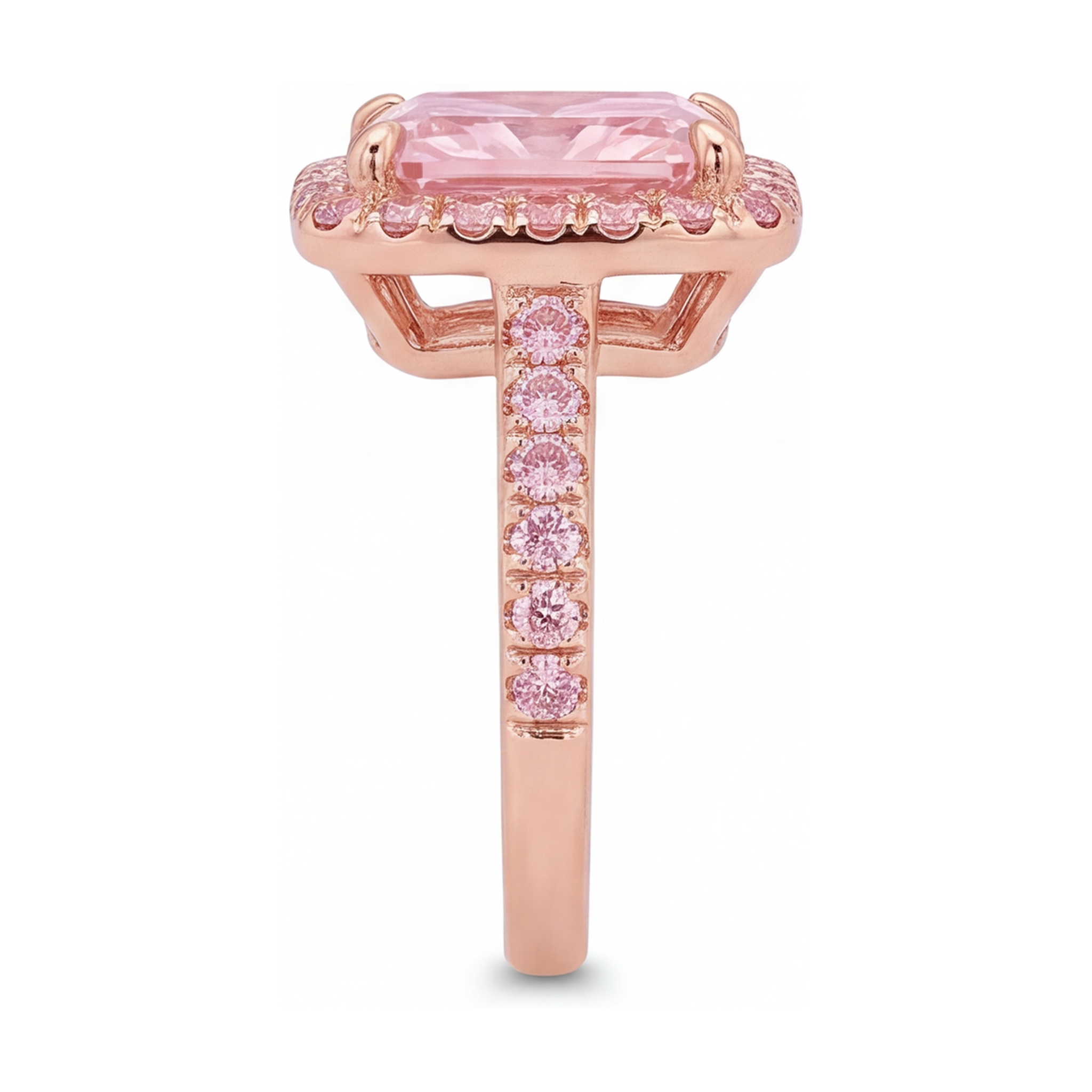 Pink Diamond Ring 6 Carat Lab Grown Radiant Halo Pave 14K Rose Gold