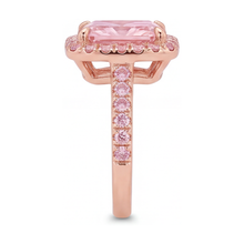 Pink Diamond Ring 6 Carat Lab Grown Radiant Halo Pave 14K Rose Gold