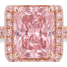 Pink Diamond Ring 6 Carat Lab Grown Radiant Halo Pave 14K Rose Gold