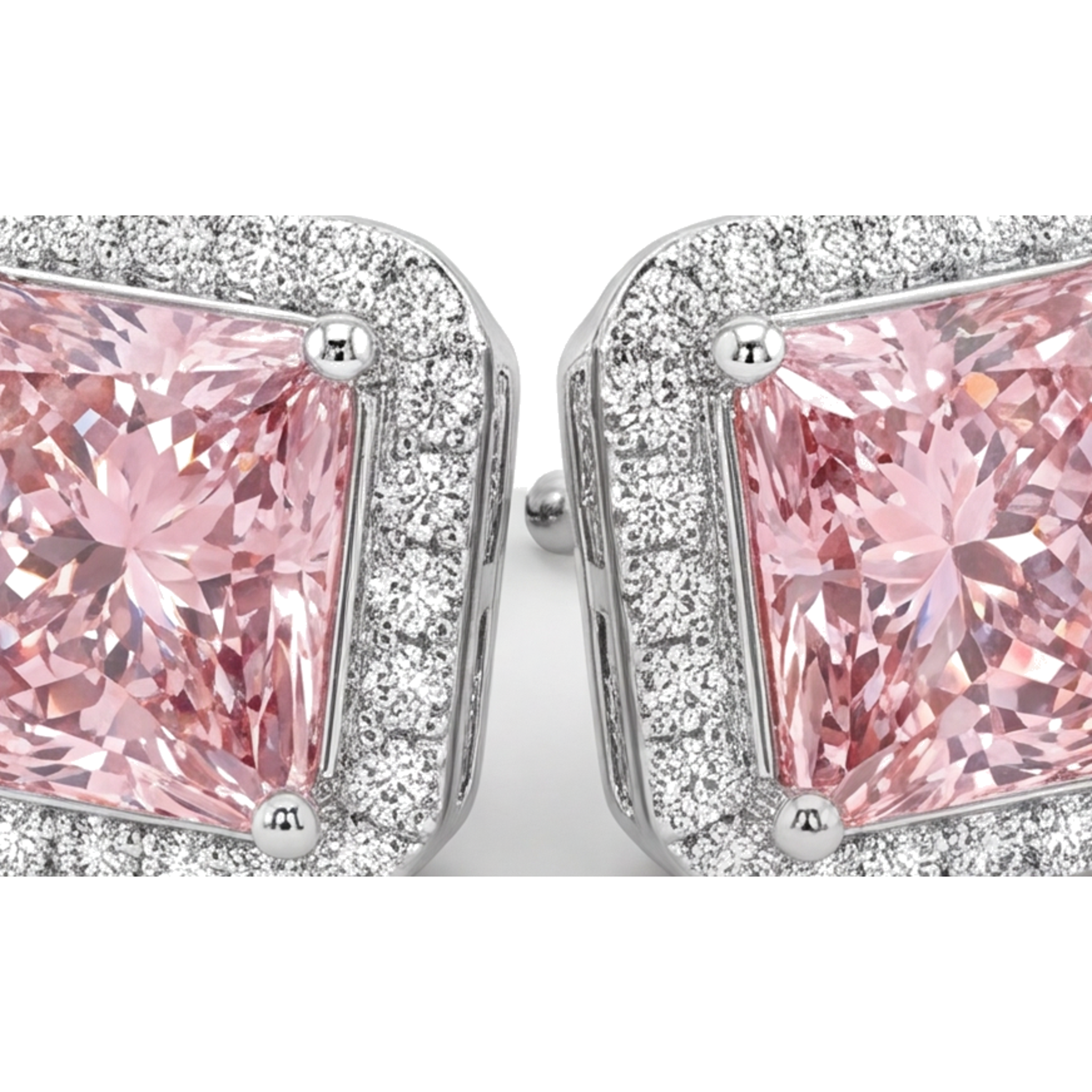 Pink Diamond Stud Earrings 3.5 Carat Lab Grown Radiant Halo 14K White Gold