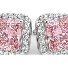 Pink Diamond Stud Earrings 3.5 Carat Lab Grown Radiant Halo 14K White Gold