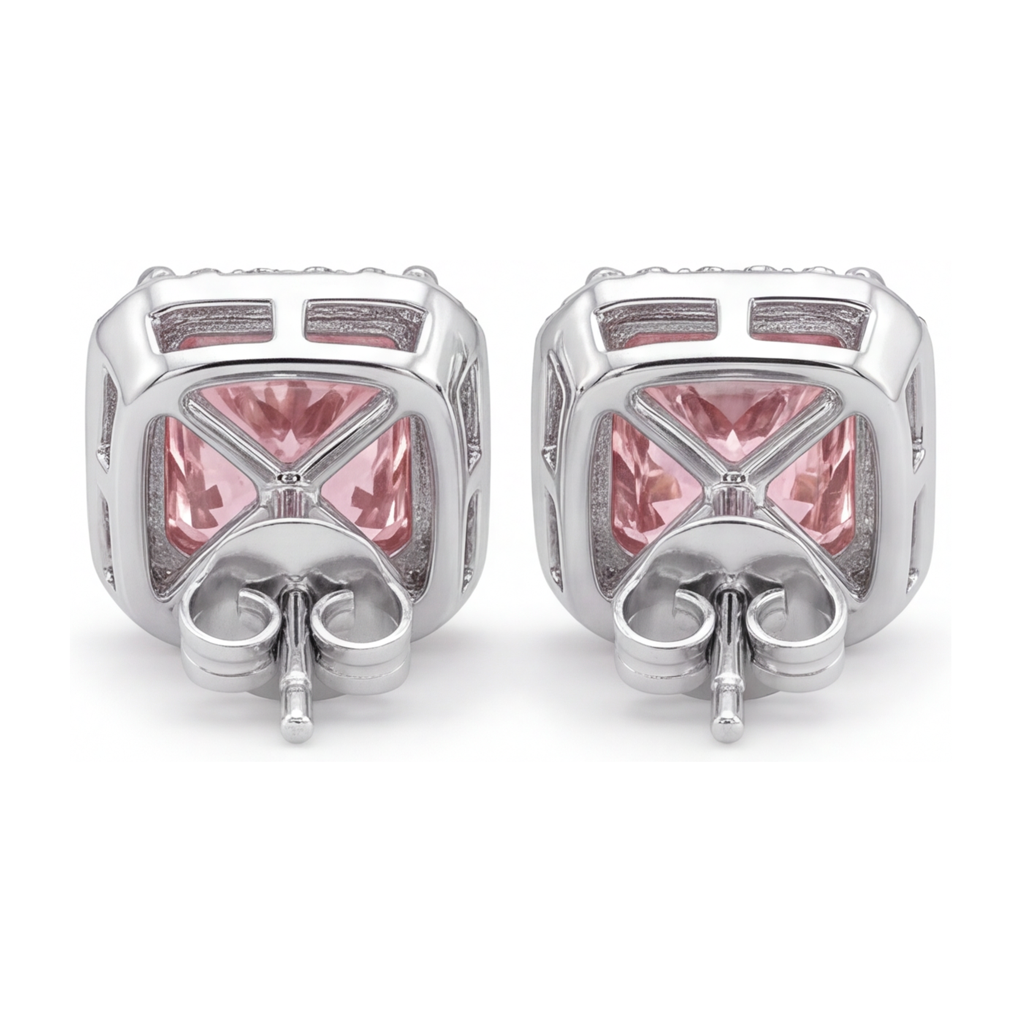 Pink Diamond Stud Earrings 3.5 Carat Lab Grown Radiant Halo 14K White Gold