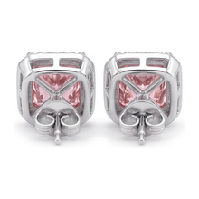 Pink Diamond Stud Earrings 3.5 Carat Lab Grown Radiant Halo 14K White Gold