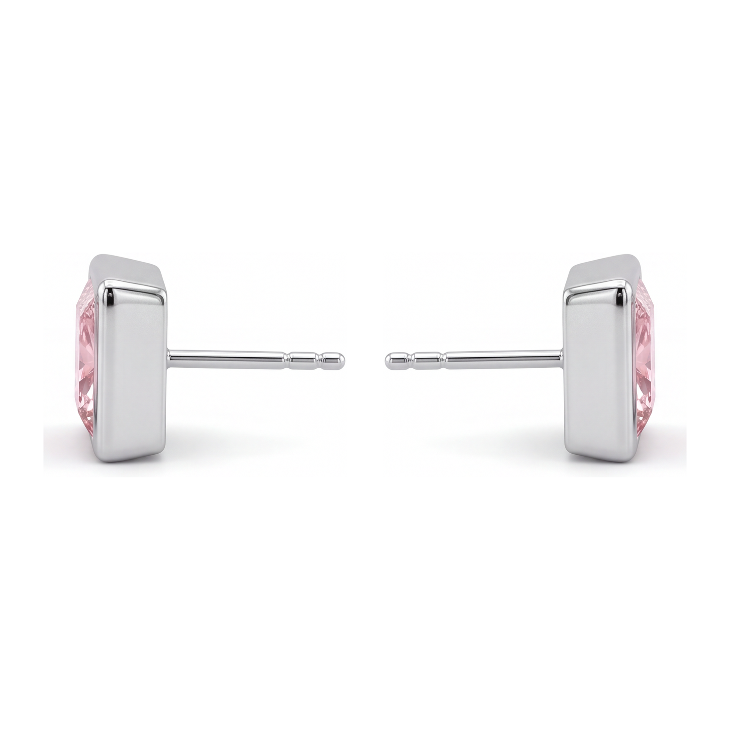 Pink Diamond Stud Earrings 3 Carat Lab Grown Princess Bezel 14K White Gold
