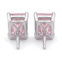 Pink Diamond Stud Earrings 3 Carat Lab Grown Emerald Cut 14K White Gold