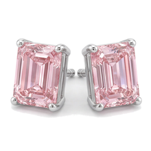 Pink Diamond Stud Earrings 3 Carat Lab Grown Emerald Cut 14K White Gold
