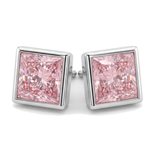 Pink Diamond Stud Earrings 3 Carat Lab Grown Princess Bezel 14K White Gold