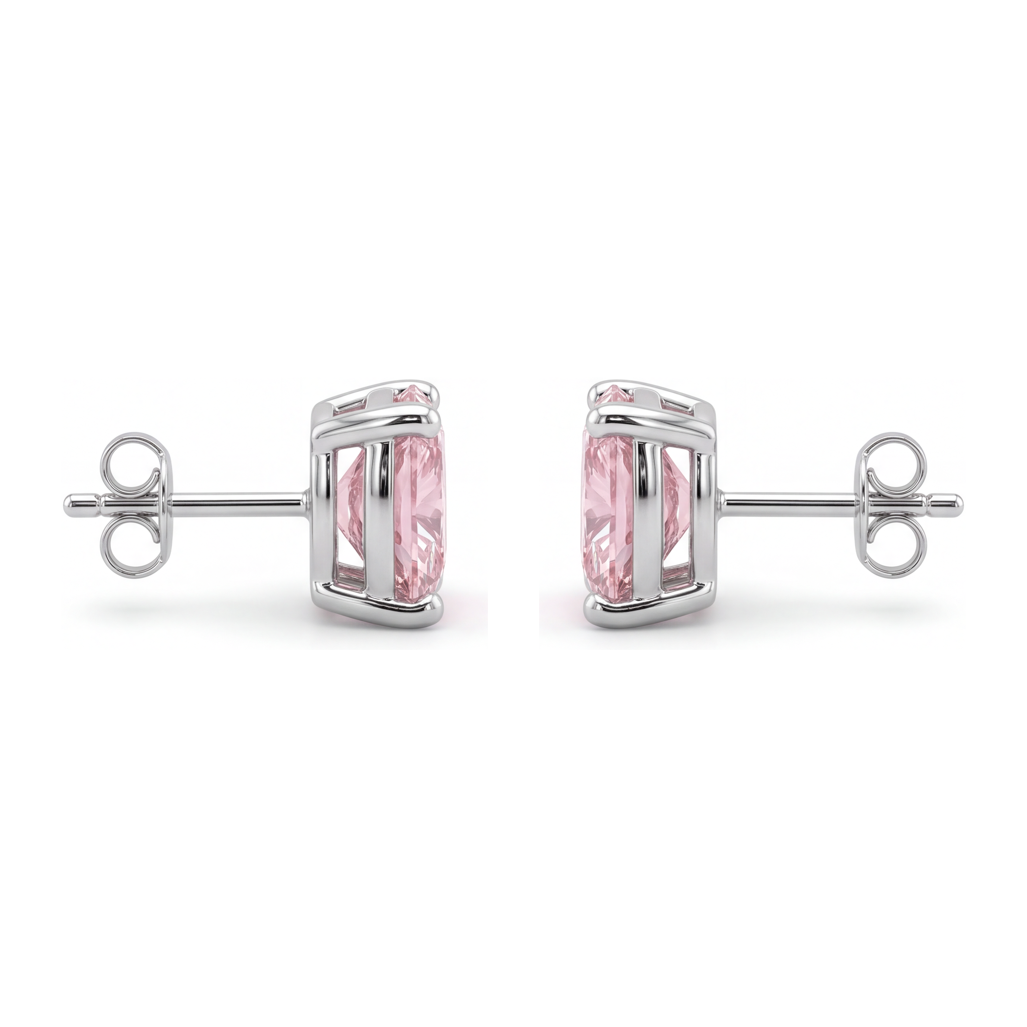 Pink Diamond Stud Earrings 4 Carat Lab Grown Cushion 14K White Gold