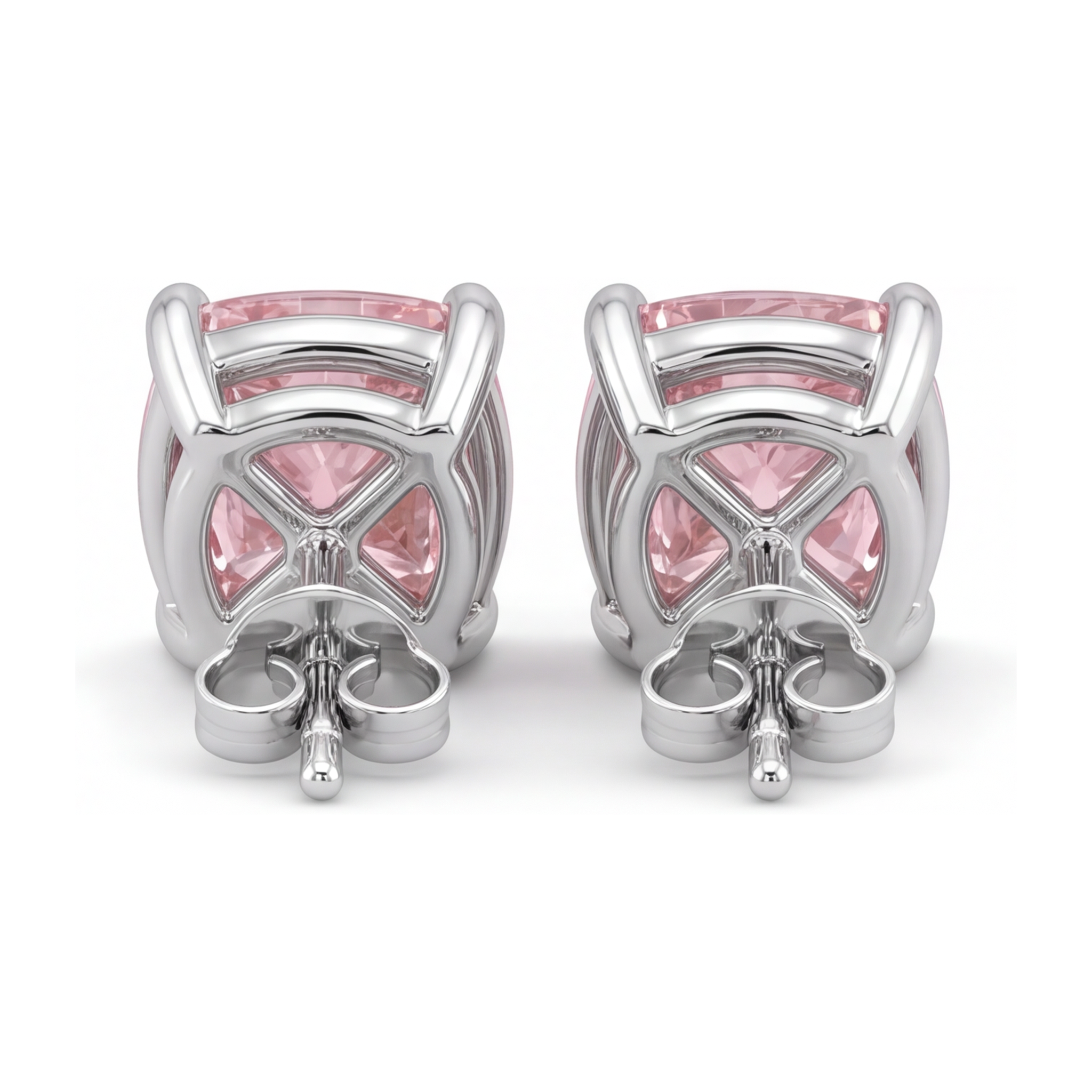 Pink Diamond Stud Earrings 4 Carat Lab Grown Cushion 14K White Gold