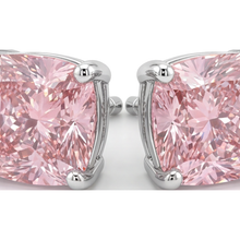 Pink Diamond Stud Earrings 4 Carat Lab Grown Cushion 14K White Gold