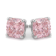 Pink Diamond Stud Earrings 4 Carat Lab Grown Cushion 14K White Gold