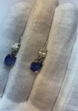 6 Carat Oval Ceylon Sapphire Natural Earth Mined Diamonds Dangle Earring Two Tone Gold