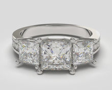 3.50 Carats Princess Cut Diamond 3 Stone Engagement Ring New