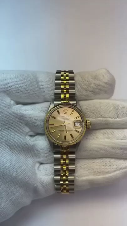 Ladies Rolex Datejust Watch Stick Dial Smooth-Bezel Two Tone