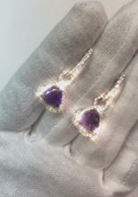 Women Dangle Earrings 5.10 Ct Amethyst And Natural Earth Mined Diamonds White Gold 14K