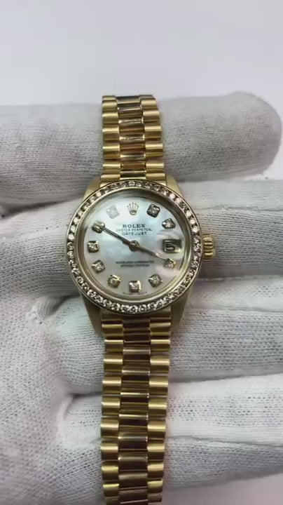 Women Rolex President Datejust Diamond Dial Bezel Watch2