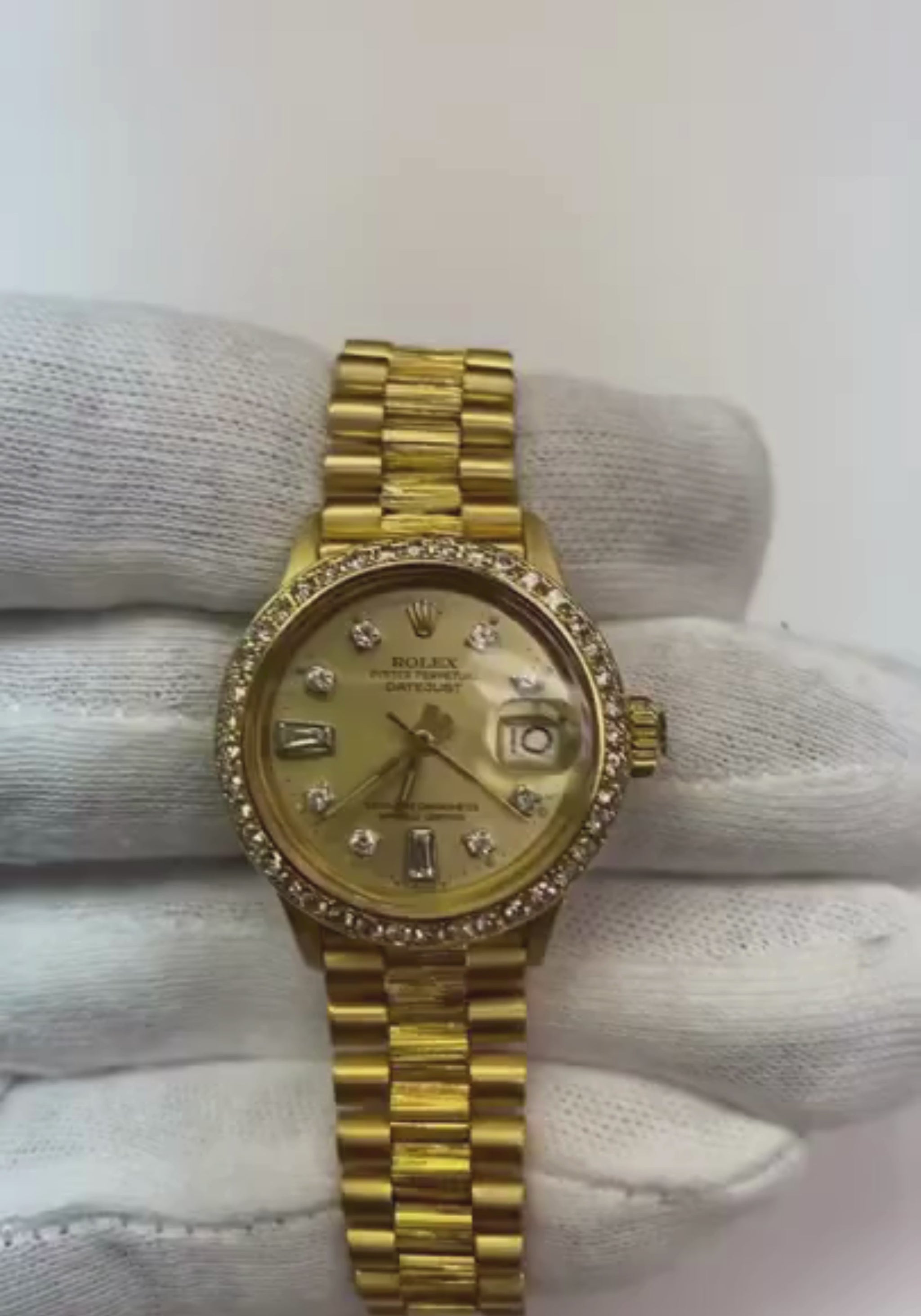 President Champagne Diamond Dial Bezel Rolex Watch Datejust Yg (3)