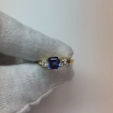 Ladies Asscher Natural Earth Mined Diamond Ring Ceylon Sapphire 3 Stone Jewellery 2 Carats