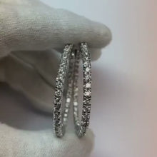 6 Carats Round Cut Earth Mined Diamonds Women Hoop Earrings White Gold 14K
