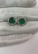 7.30 Carats Round Green Emerald With Natural Earth Mined Diamonds Stud Earring White Gold 14K