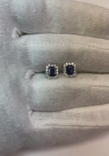 Sri Lanka Sapphire Emerald Cut Halo Round Genuine Natural Earth Mined Diamond Stud Earring WG 14K