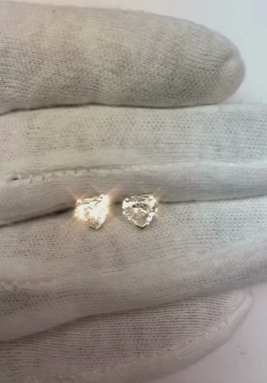 Prong Set Heart Cut Real Solitaire Diamond Stud Earring Solid Gold Jewelry