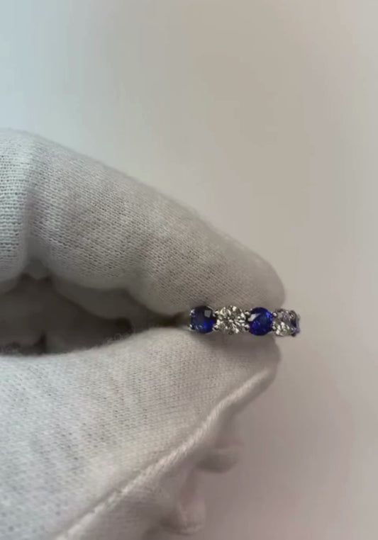 2.45 Ct Round Sri Lanka Sapphire Diamond Wedding Band