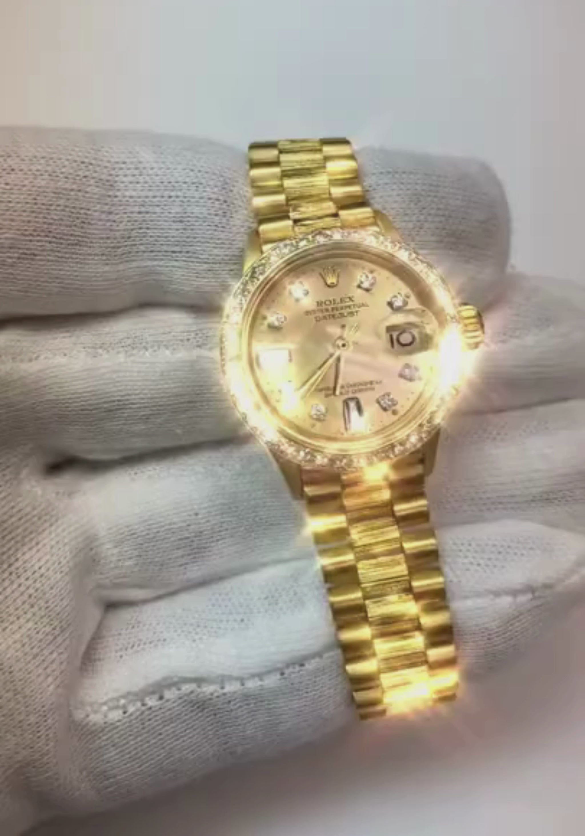 President Champagne Diamond Dial Bezel Rolex Watch Datejust Yg