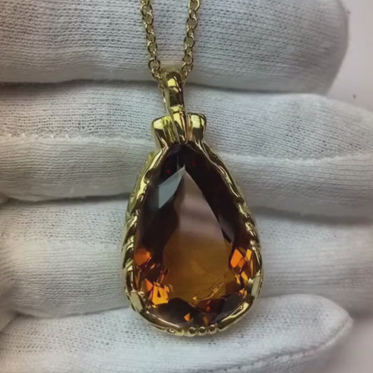 32 Ct Madeira Natural Citrine Women Necklace Pendant Yellow Gold