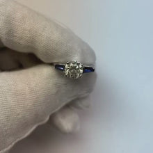 Blue Sapphire Natural Earth Mined Diamond Ring 3.20 Ct. 3 Stone Old Miner