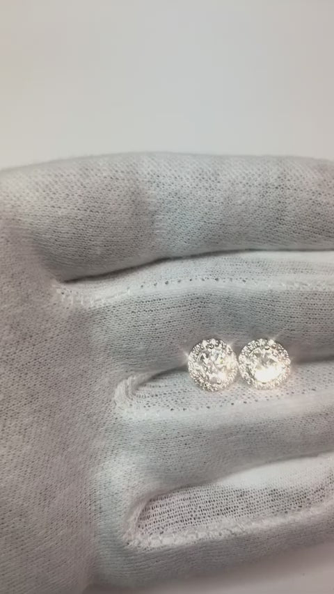 3.60 Carats Round Halo Natural Earth Mined Diamond Stud Earring White Gold Jewellery