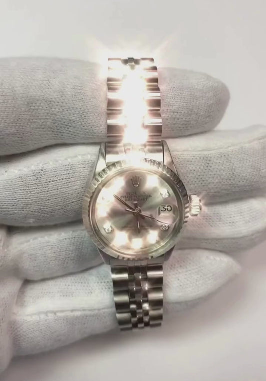 Bezel Silver Diamond Dial Rolex Datejust Women Watch Ss Bracelet1