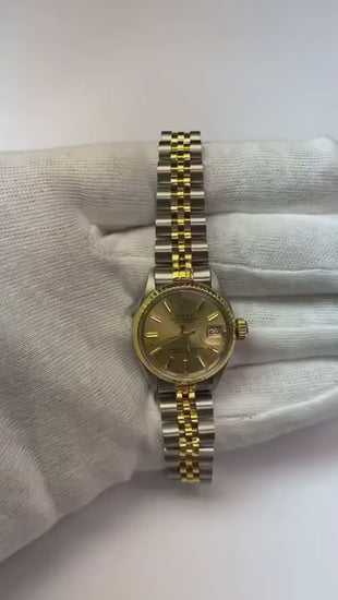 Ladies Rolex Datejust Watch Stick Dial-Smooth Bezel Two Tone