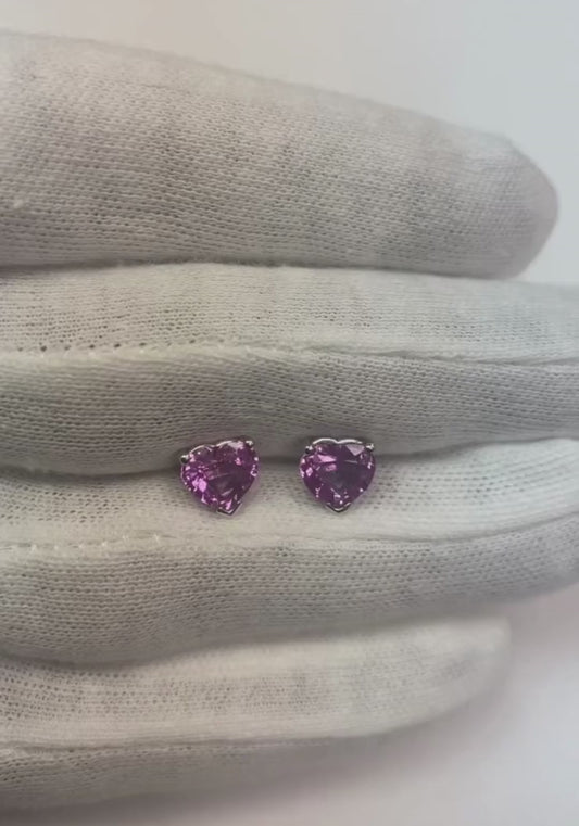 White Gold 14K 3 Ct Heart Shape Pink Sapphire Studs Earrings New