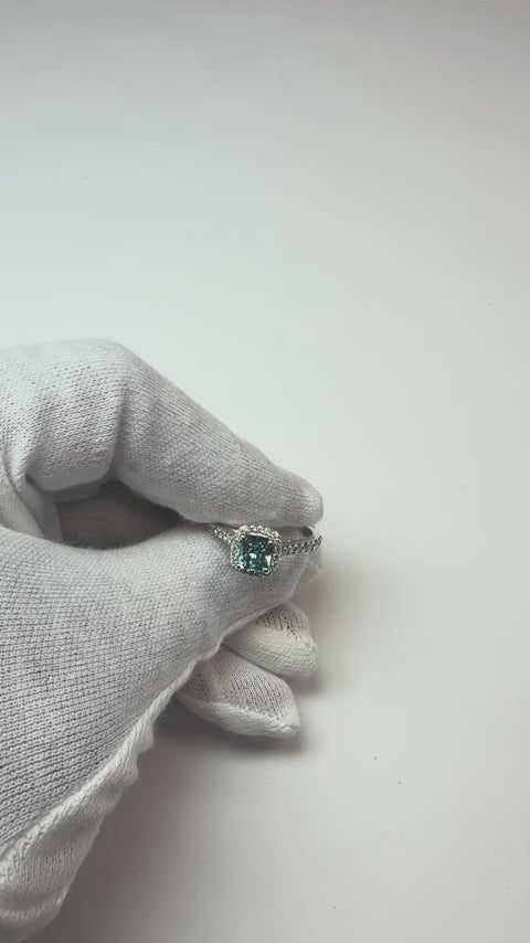 1.91 Carats Blue Cushion Halo Center Gemstone Ring White Gold 14K