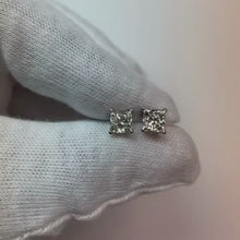 4 Prong Set Princess Natural Earth Mined Diamond Stud Earrings 2.20 Carats White Gold 14K