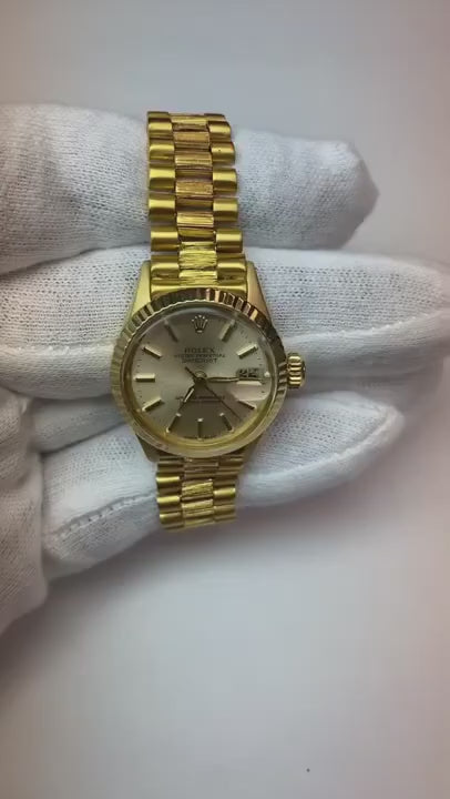 Rolex President Stick Dial Fluted Bezel Yellow Gold Lady Watch1