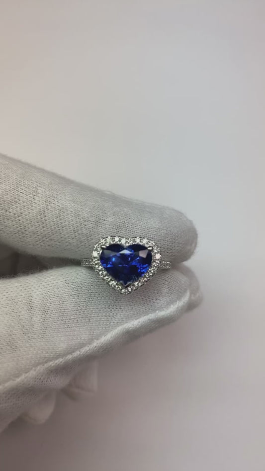 Halo Heart Ceylon Sapphire Ring