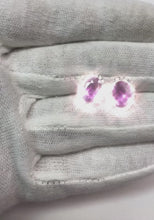 Purple Sapphire Halo Natural Earth Mined Diamond Stud Earrings