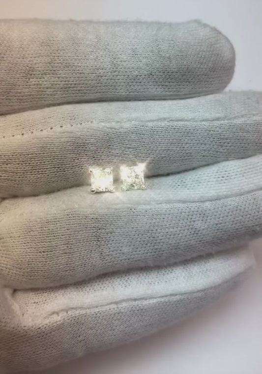 1.70 Ct Princess Solitaire Diamond Stud Earring 14K White Gold