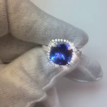 5.70 Ct Big Cushion Tanzanite & Round Natural Earth Mined Diamond Ring White Gold 14K