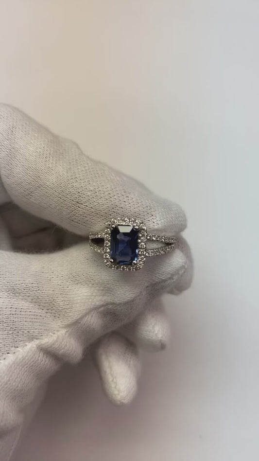 Blue Emerald Sapphire And Natural Earth Mined Diamond Ring