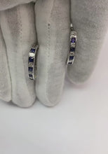 Ceylon Sapphire And Natural Earth Mined Diamonds 4.40 Carats Hoop Earrings White Gold 14K