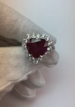 10.75 Carats Heart Shaped Red Aaa Ruby With Natural Earth Mined Diamond Ring