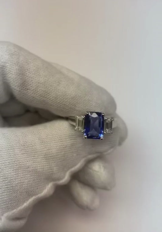 White Gold Emerald Diamond Ring 5 Carats Natural Sapphire Jewelry 14K