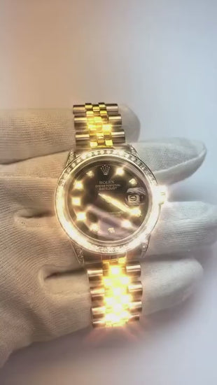 Rolex Datejust Watch Two Tone Men Channel Bezel Diamond