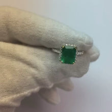 3.55 Ct Emerald Cut Green Emerald With Round Natural Earth Mined Diamond Wedding Ring