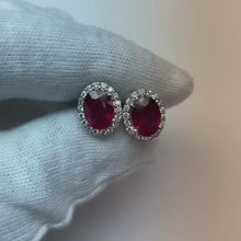 8.80 Ct Ruby And Natural Earth Mined Diamonds Studs Halo Earrings Gold White 14K