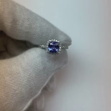 Cushion Shape 2.25 Carats Tanzanite With Natural Earth Mined Diamond Wedding Ring Jewellery