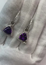Women Dangle Earrings 5.10 Ct Amethyst And Natural Earth Mined Diamonds White Gold 14K